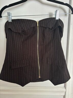 bebe Black Pinstripe Bustier Top